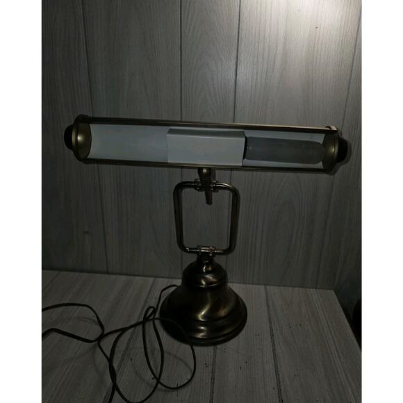 Vtg Brass Banker's Desk Lamp Adjustable Arm Piano Lamp Mid Century Modern - Picture 11 of 12